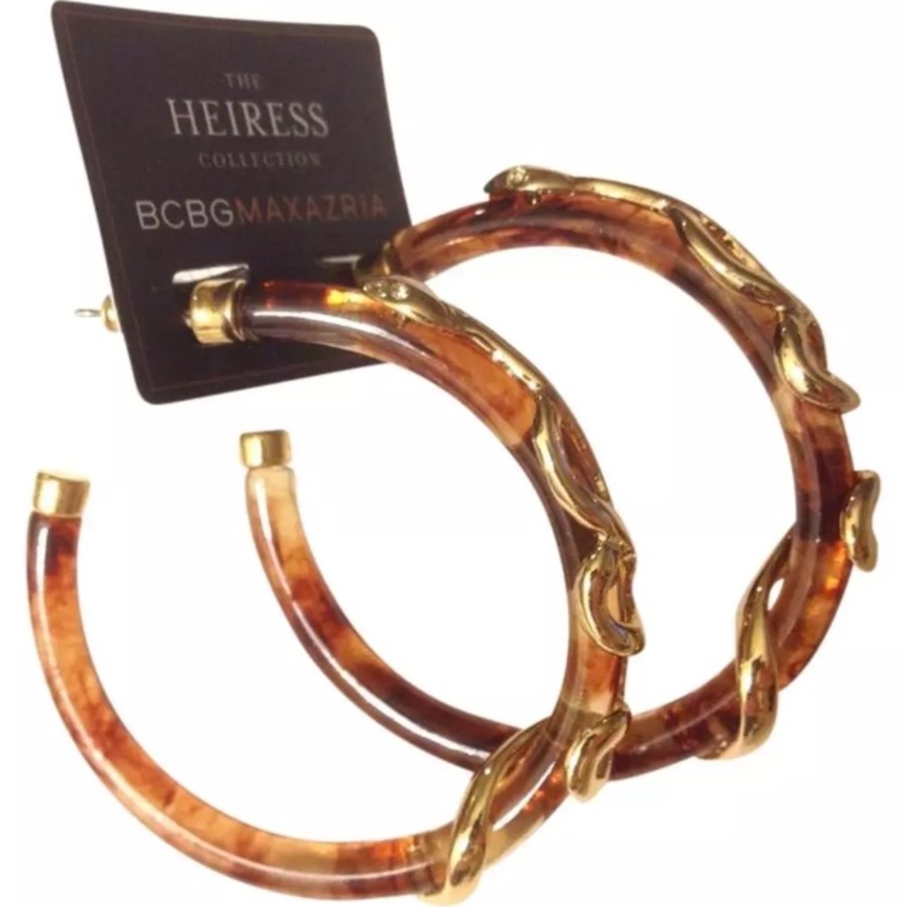 BCBG SNAKE ACRYLIC EARRINGS GOLD TONED HOOP LOOP